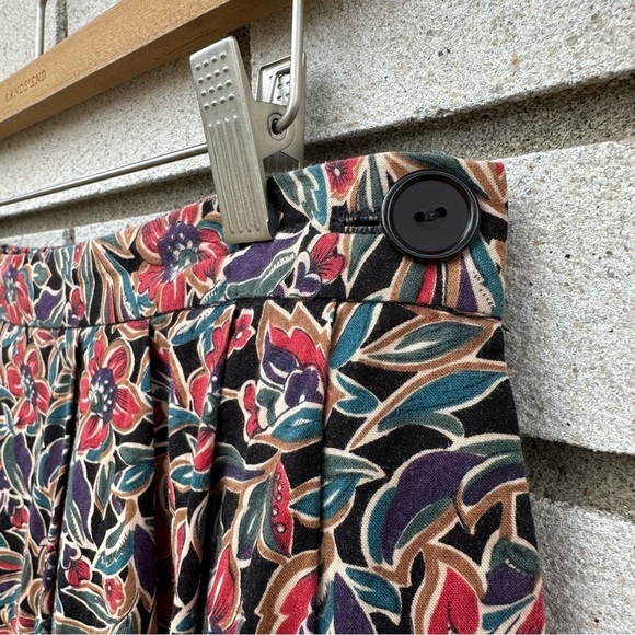 Vintage Essentials by Worthington Floral Midi Skirt Elastic Waist Pockets Cotton - Picture 3 of 9